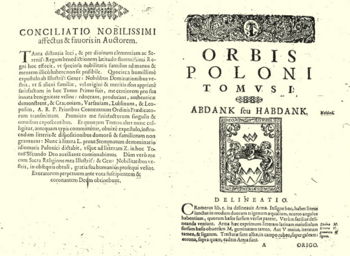 Photo of a page from an armorial "Orbis Poloni" written by Simon Okolski (1642, Krakow)
