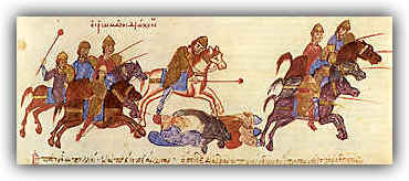 Image:Byzantine army under the leadership of Nikephoros Uranos putting the Bulgarians to flight from the Chronicle of John Skylitzes.jpg