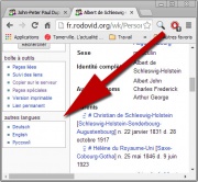 Quand une fiche a plusieurs traductions, on peut passer de l'une à l'autre par ce menu :«autres langues». Ici l'exemple d'une fiche ayant une version française, allemande, anglaise et russe, le tout vu depuis Rodovid.fr
