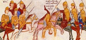 La mort de Grégoire Taronitès dans une embuscade tendue par les Bulgares telle qu'elle figure dans le Skylitzès de Madrid.jpeg