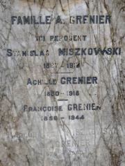 Sépulture A. Grenier au cimetière de la Caucade à Nice. Propriétaire de la sépulture : Françoise Tailleur, épouse Grenier