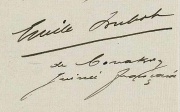 Signature à la fin d'une lettre écrite par Émile Dubot, le 12 janvier 1913, au Grand Chancelier de la Légion d'honneur, suite à sa nomination de Chevalier de la Légion d'honneur.