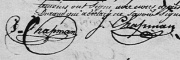 Sa signature (à gauche)