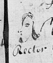 Caricature du curé en marge du baptême de Nicollas Laisney.