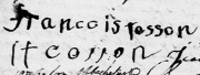 Sa signature le 24 novembre 1763 pour son mariage à coutances. En dessous la signature de son père.