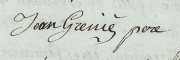 Signature de Jean Grenié sur l'acte de naissance de sa fille Marianne, le 22 septembre 1801.