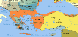 Carte de l'empire byzantin en 1265.