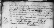 Sépulture de Louise Marcélas, décédée le 1er juillet 1785 et enterrée le 2 juillet, dans le cimetière de Chauffry.