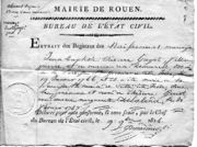 Extrait d'acte de naissance et de mariage de Théodore Guyot, rédigé en 1826.